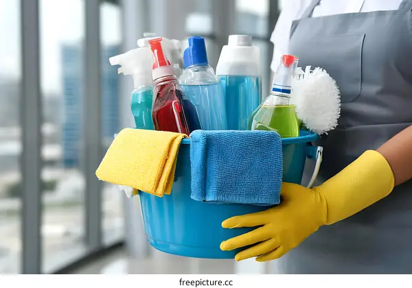 Cleaning Supplies Held by a Person