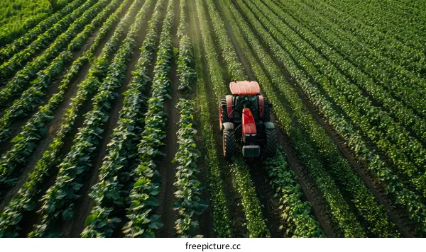 Tractors Working in a Lush Green Field