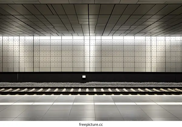 Modern Subway Platform with Silver Metal Panels