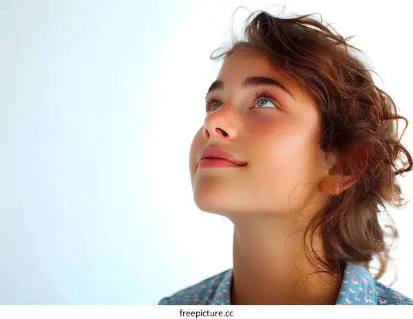 Portrait of a young woman looking up