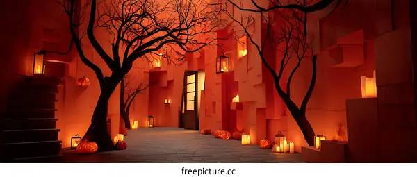 Halloween Night Alleyway Scene Illustration