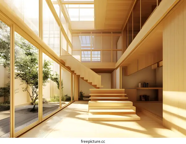 Modern Wooden Staircase with Glass Walls