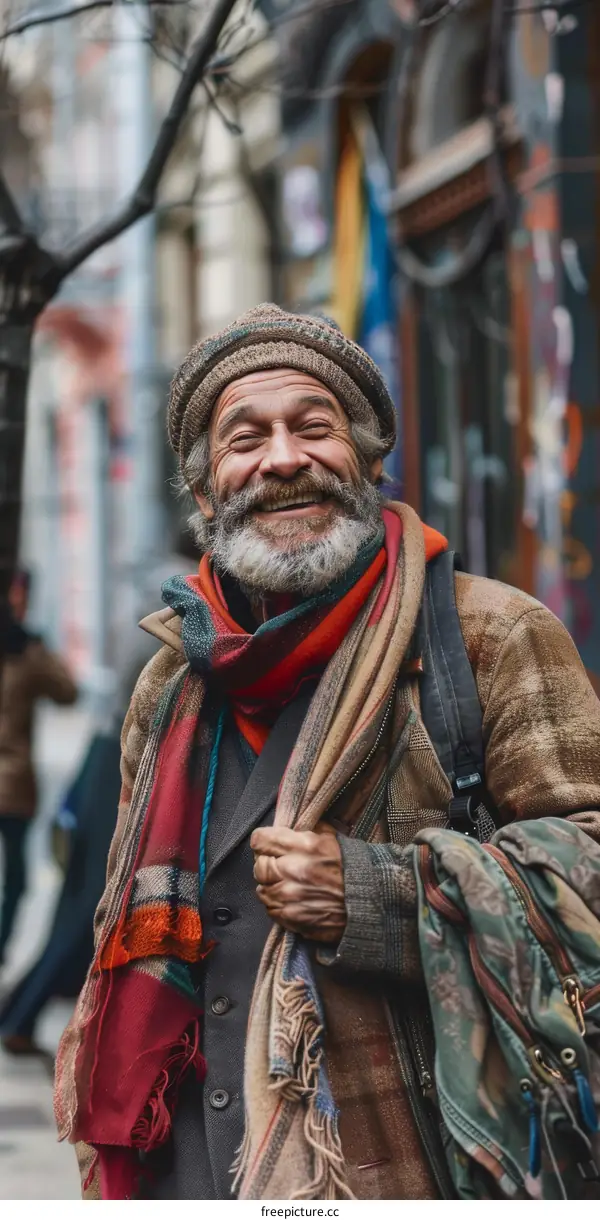 Smiling Senior Man in City Street
