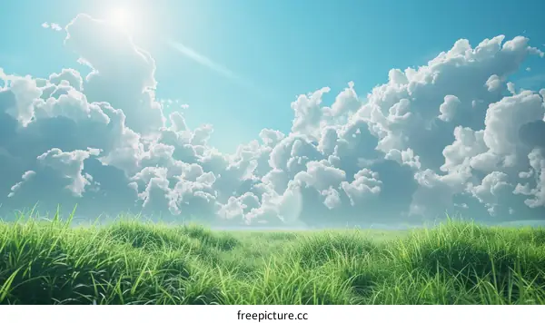 Serene Green Grass Field Under a Blue Sky
