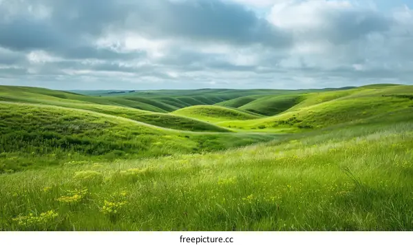 Green Rolling Hills and Cloudy Skies