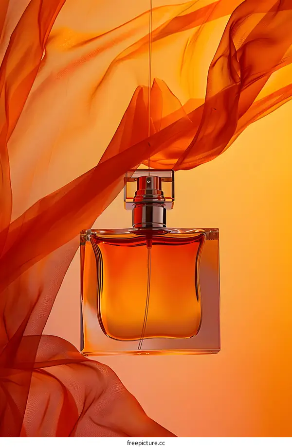 Orange Perfume Bottle with Sheer Fabric