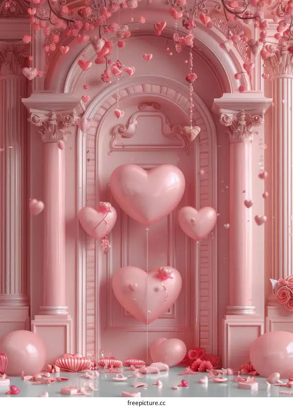 Pink and White Heart Balloons in a Room
