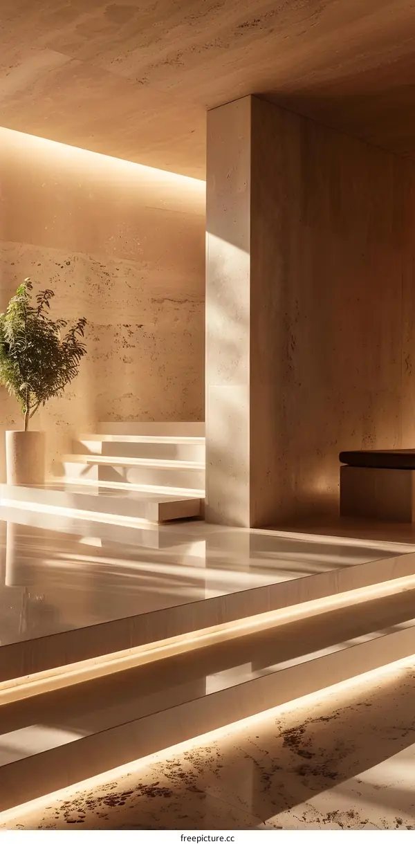 Minimalist Interior Design with Stone Walls and Natural Light