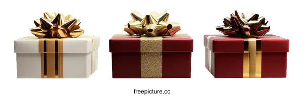 [Transparent Background PNG]Three Gift Boxes with Golden Ribbons