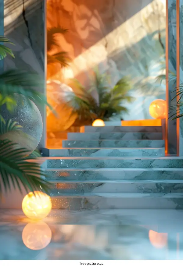 Modern Marble Staircase Interior Design Illustration