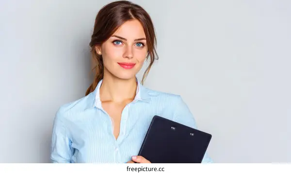 Confident Business Woman Holding Clipboard