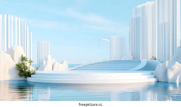 Minimalist Abstract Architecture Sea Landscape With White Seagull