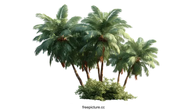 [Transparent Background PNG]Group of Tropical Palm Trees Against White Background