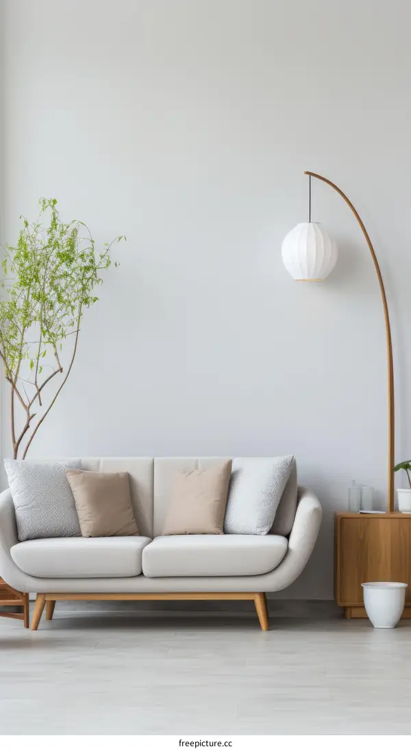 Modern Living Room Interior with Comfortable Sofa and Floor Lamp