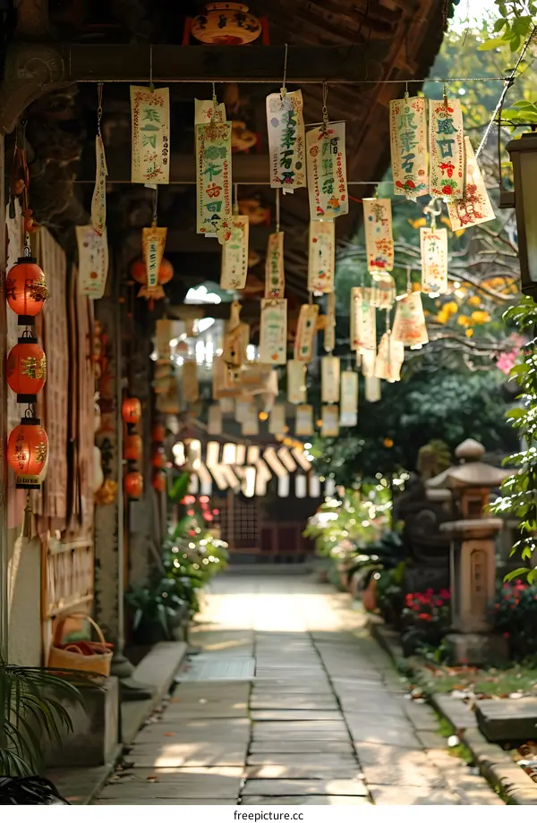 Wishes on Paper Strips at a Temple