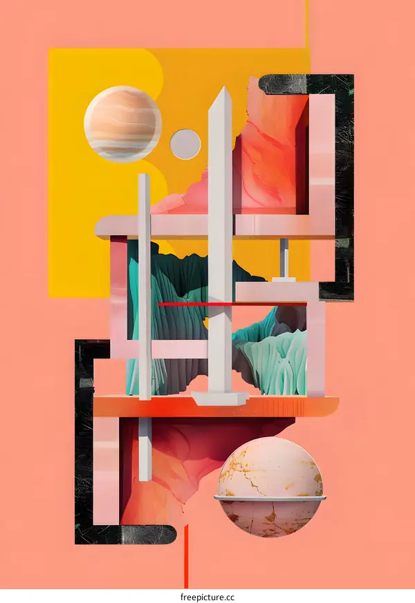 Abstract Art Illustration With Geometric Shapes And Planets