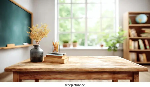 Classroom Wooden Table with Dried Flowers