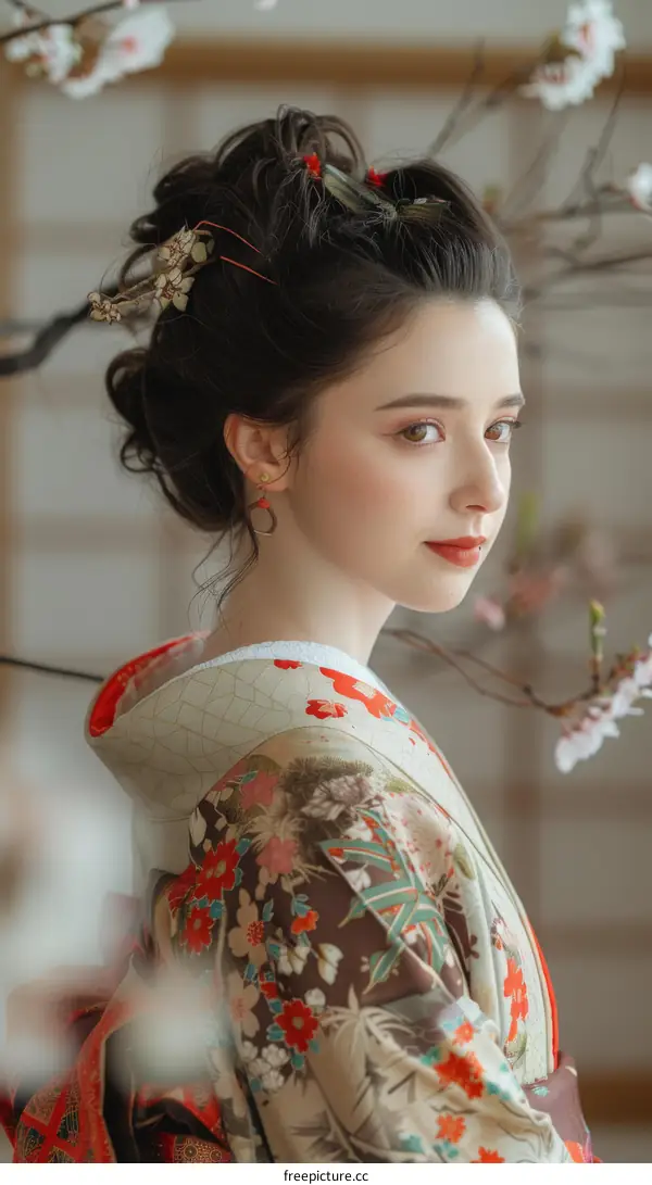 portrait of a beautiful asian woman in traditional japanese kimono