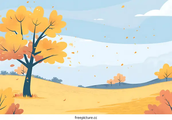 Autumn Landscape With Falling Leaves Illustration