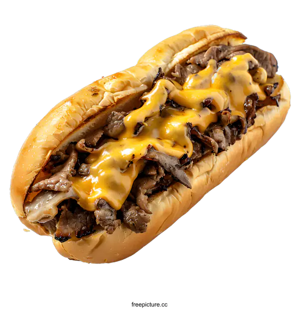 [Transparent Background PNG]A cheesesteak sandwich with melted cheese and grilled onions