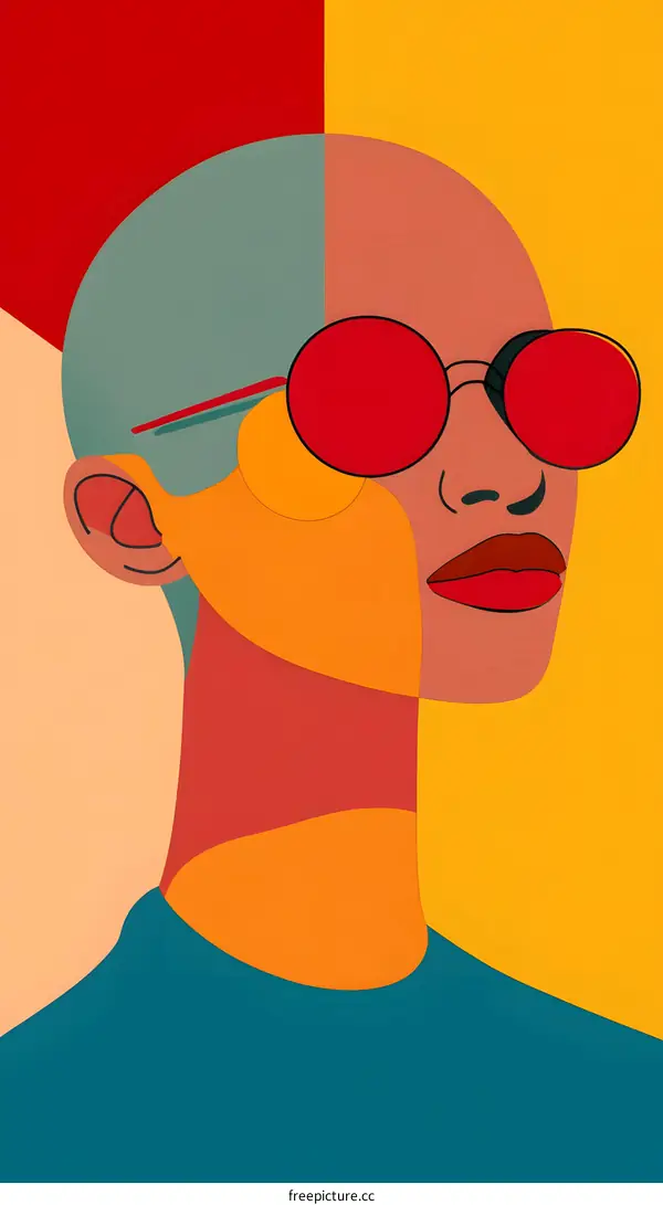 Abstract Portrait of a Woman with Red Sunglasses