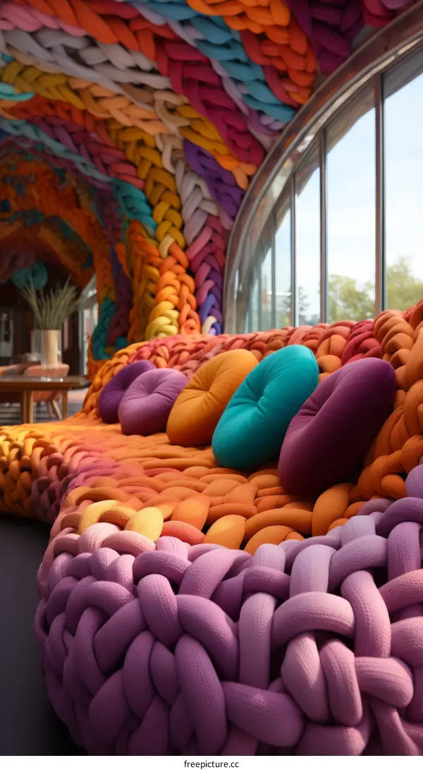 Cozy and Colorful Hand-Knitted Living Room