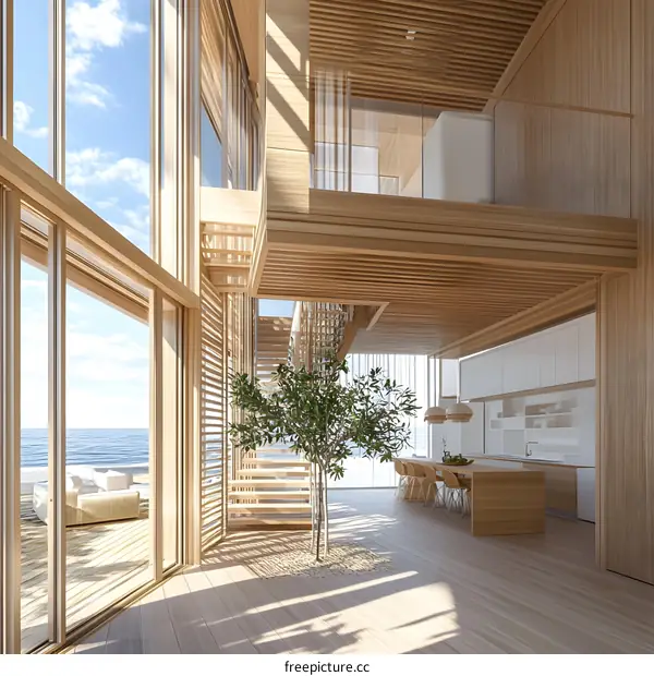Modern Wooden House Interior Design With Ocean View