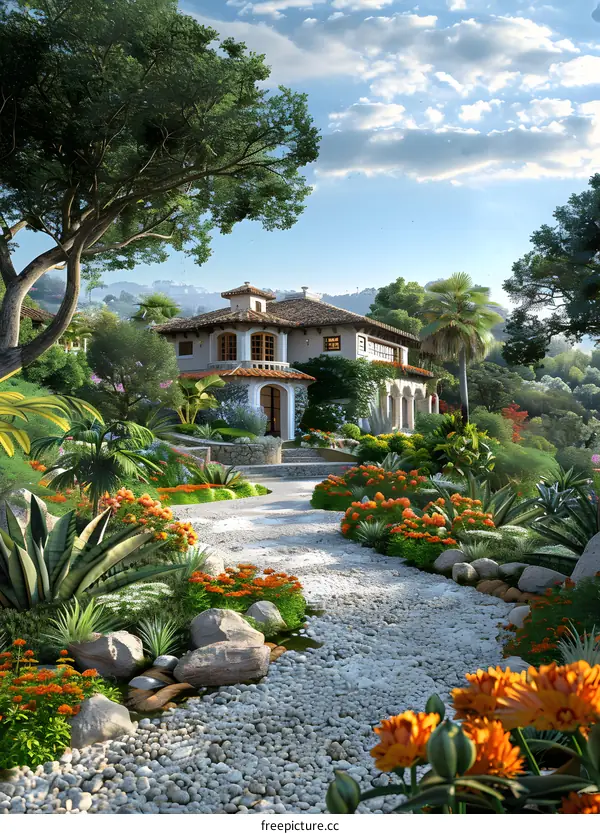 Luxury villa with beautiful garden and amazing landscape design