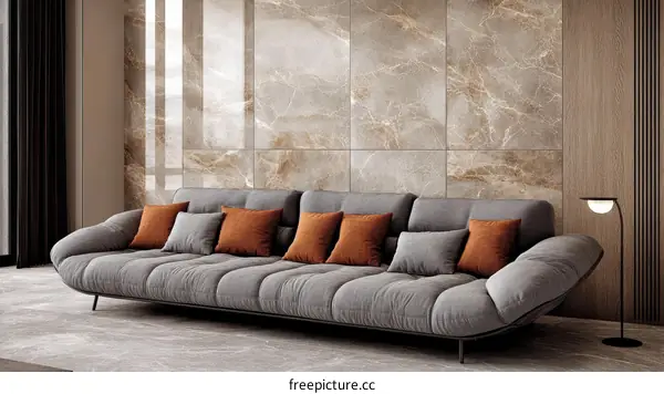 Modern Living Room with Beige Marble Tiles