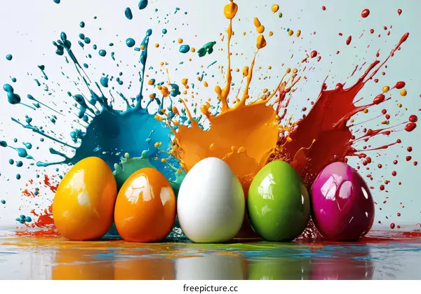 Colorful Easter Eggs with Paint Splatter