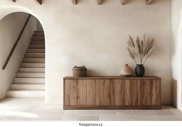Modern Minimalist Wooden Cabinet in a Beige Interior