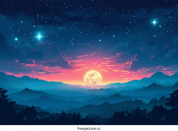 Majestic Mountain Landscape under a Starlit Sky