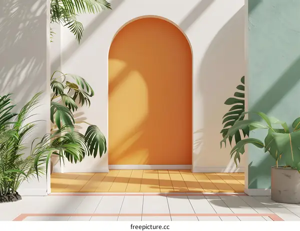 Minimalist Tropical Interior Design with Archway and Sunlight