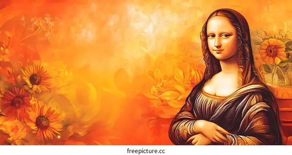 Mona Lisa Painting with Sunflower Background