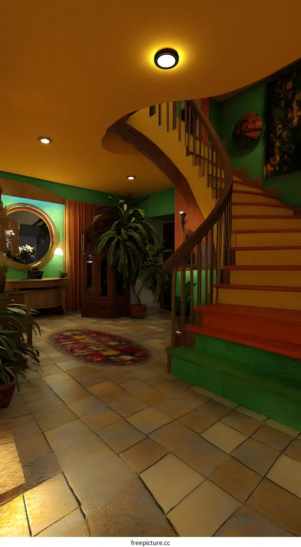 Modern Home Interior Design with Curved Staircase