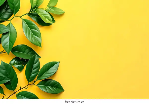 Green Leaves on Yellow Background Nature Minimalism