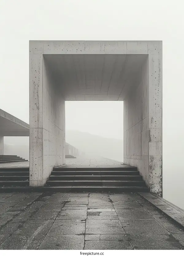 Black and white concrete structure with a large opening in the center