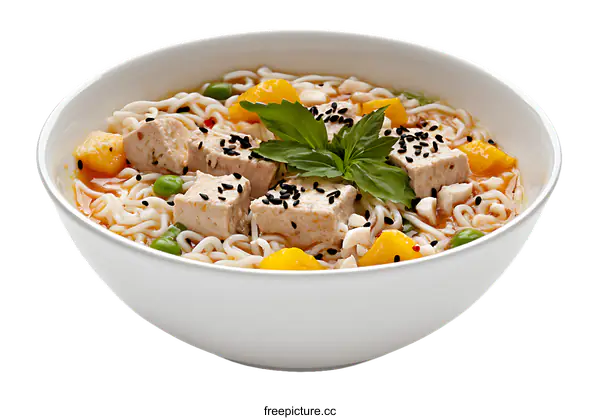 [Transparent Background PNG]Delicious Bowl of Noodle Soup with Tofu and Mango