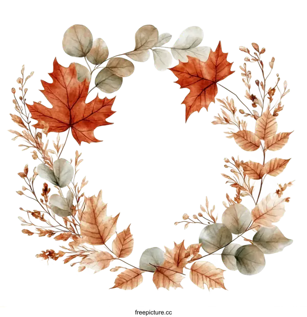 [Transparent Background PNG]Autumn Wreath Illustration with Watercolor Style
