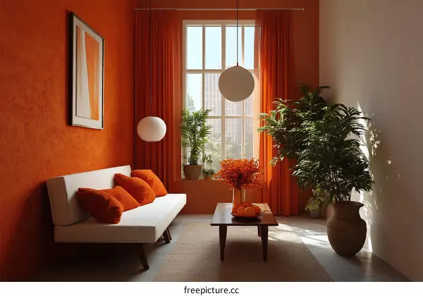 Orange Living Room Interior Design Illustration