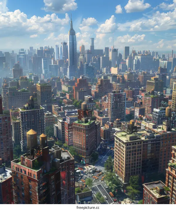 Aerial View of New York City Skyline Illustration