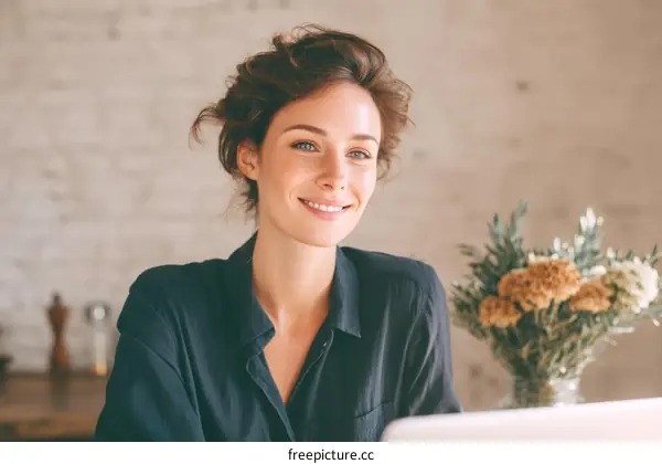 Smiling Woman in a Casual Office Setting