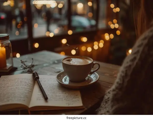 Cozy Coffee, Book, and Candle Still Life