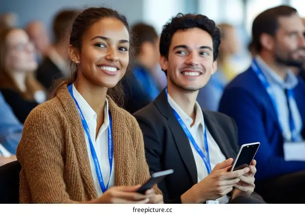 Business Conference Attendees Engaged in Discussion