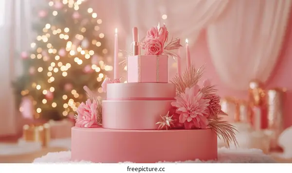 Pink Christmas Decorated Cake