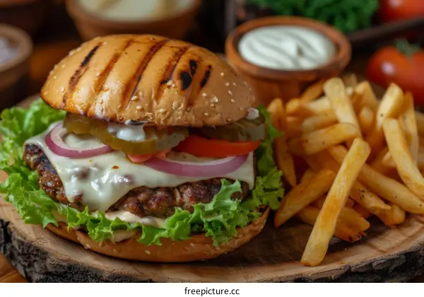 A delicious cheeseburger with a side of fries