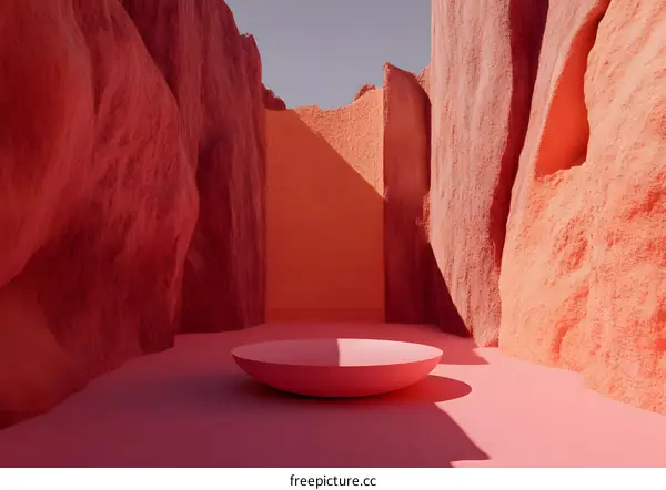 Minimalist Abstract 3D Rendering with Pink Color Palette and Stone Wall Background