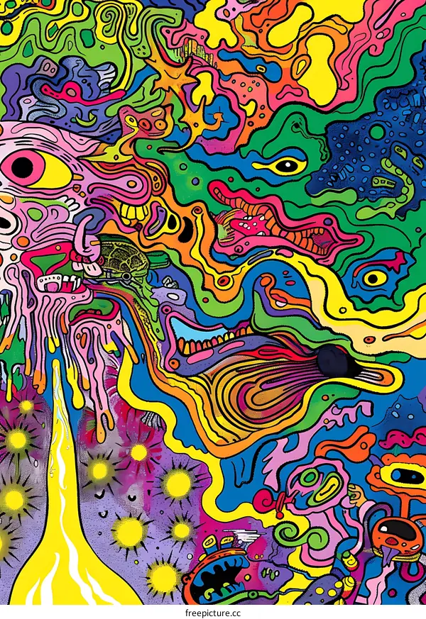 Abstract Psychedelic Art With Colorful Shapes and Patterns
