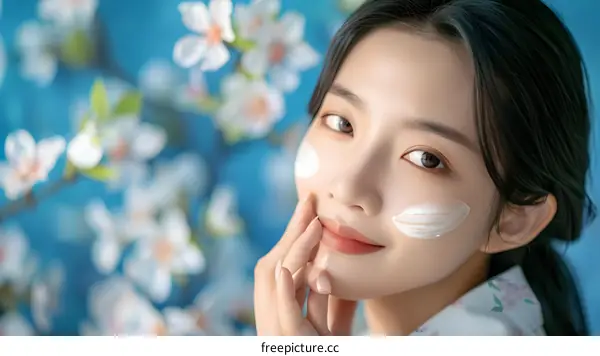 Young Asian Woman Applying Cream on Her Face