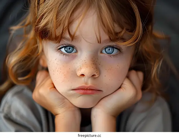 Portrait of a young girl with red hair and blue eyes